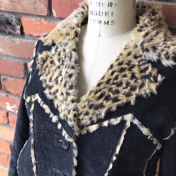 Hi Gorgeous Suede Pig Split Black Leopard Jacket Small - Picture 11 of 14